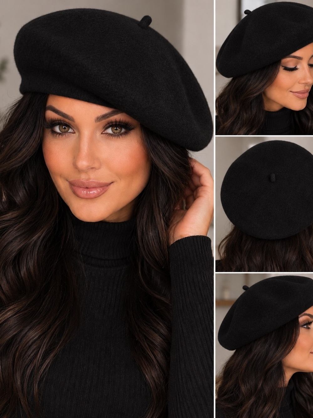 BNWOT 100% Pure Wool Classic French Beret Hat - Timeless Black
